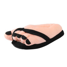 Novelty Big Toe Cartoon Fuzzy Slippers, None Slip Funny-Black