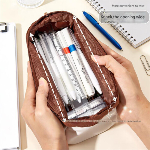 Handheld Canvas Pencil Case Large Capacity Zippered Pen-B 2