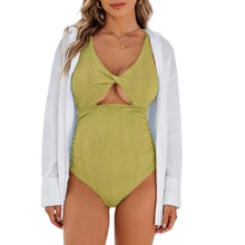 Chlorine Resistant Maternity Beachwear Conjoined Bikini-Gold S