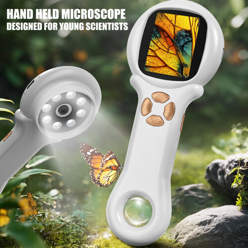 Children 500X Microscope with LED Light Portable ABS-White 2