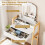 Wood Vanity Table with Mirror, Stool & 3 Drawers, White 5