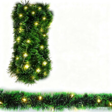 Tinsel Garland - Christmas Decorations 32 Ft Green Rattans & Lights Christmas Tinsel Garland for Home Xmas Tree Staircase Railing Holiday Party