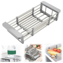 Stainless Steel Retractable Drain Basket for Kitchen Sink, Adjustable Boom, Portable Multi-Functional Extender for Fruits & Vegetables, Compatible