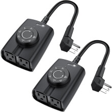 24 Hour Mechanical Outdoor Timer Outlet, Outdoor Timer for Lights, Waterproof, 2 Grounded Outlets, 15A 1/2HP, Heavy Duty, ETL Listed