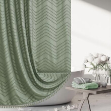Boho Chevron Shower Curtain with Tassels, 72 x 72 in