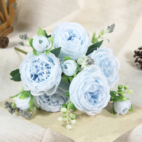 Artificial Silk Peony Bouquet – Blue, 30x23cm