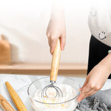 Stainless Steel Dough Whisk with Wooden Handle, 13.26" (33.7x8cm), Ergonomic Baking Tool for Bread, Dough & Eggs