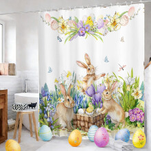 Easter Themed Waterproof Shower Curtain with 12 Hooks – Stylish, Easy Install, Hotel-Ready Decor