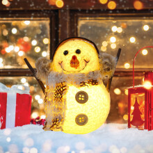 LED Luminous Snowman Ornament, Plastic & Felt, 10 cm