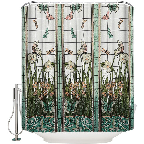 Waterproof Polyester Shower Curtain – Meadow Flower & 1