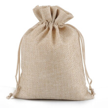 Sachets cadeaux en toile de jute beige réutilisables à cordon (15 pièces)