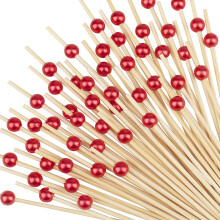100 palillos de bambú rojo para cóctel, brochetas decorativas de 12 cm para aperitivos, embutidos y bebidas – Compatibles con la decoración de