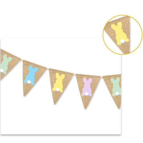 Burlap Easter Banner with White Bunny & Carrot Pattern