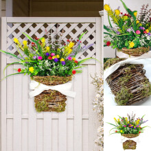 Mixed Rainbow Daisy Wreath in Woven Willow Basket 15 inch