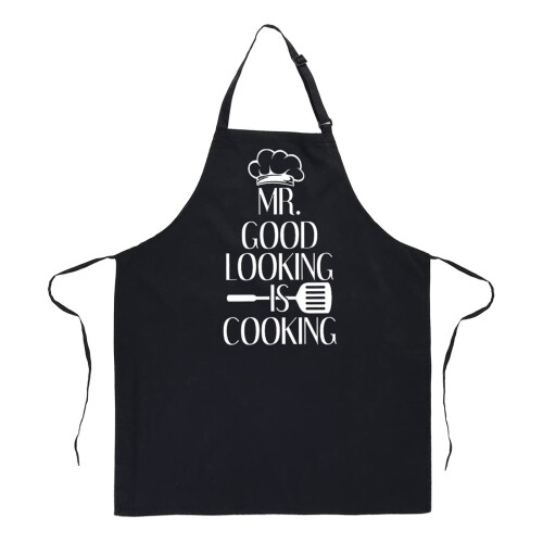 Delantal de cocina de algodón con un bonito estampado de texto. 1