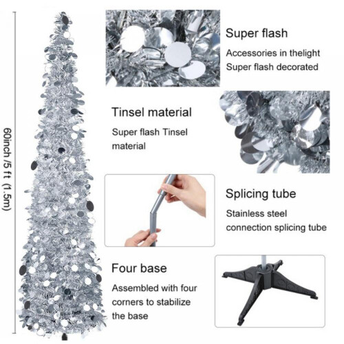 5ft pop-up artificial Christmas tree silver tinsel 1