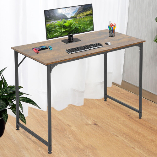 Mesa de computador vintage em metal com reforço triangular. 1