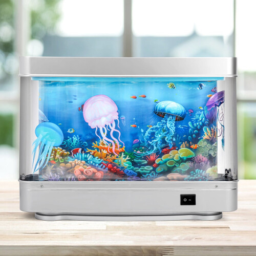 Mini aquário de mesa com luz decorativa que simula peixes nadando 1