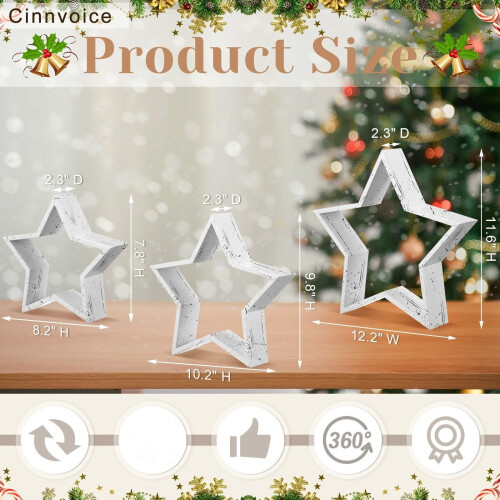 Wooden Star Decor Set 3 pcs – Rustic Farmhouse Tabletop 2