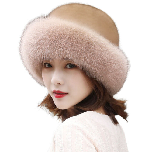 Harmtty Plush Fisherman Cap Solid White Faux Mink Fur 1