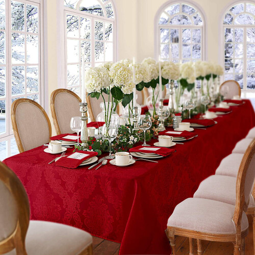Barcelona Damask Tablecloth 60 x 102 in Red 1