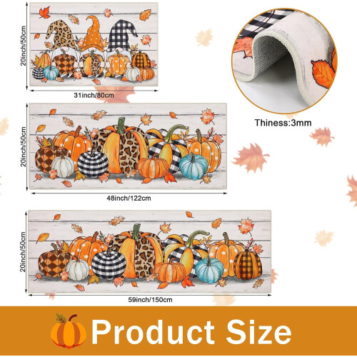 Fall Kitchen Rugs Set of 3 – Non-Slip Washable Polyester 1