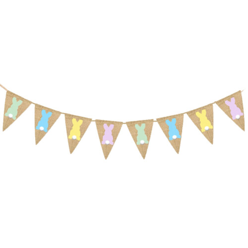 Burlap Easter Banner with White Bunny & Carrot Pattern 1