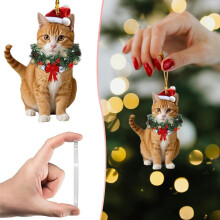 Orange Cat Christmas Ornaments, Acrylic, 2 Pack