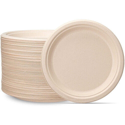 9 Inch Paper Plates Heavy Duty Compostable Plates,125-Pack