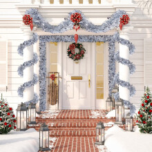 78.74-Inch Christmas Green and White Tinsel Garland 5-Layer Dense White-Edged Vine Festive Decor for Christmas Tree Home Holiday Scene