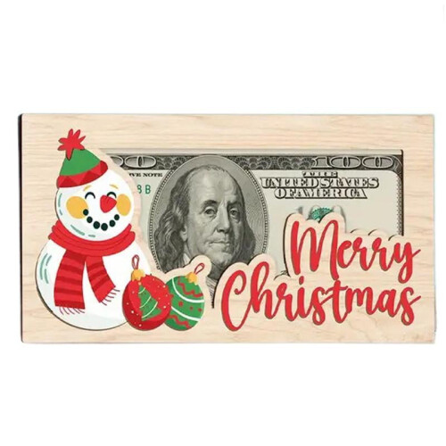 Envelope de Natal de Madeira com Boneco de Neve para Dinheiro 2026