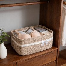 Breathable Woven Storage Basket – Foldable, Space-Saving, 13.58x10.03x5.9 in, for Clothes, Toys & Household Items