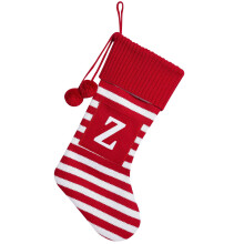 16.5" Initial Monogram Christmas Stocking, Striped Knitted Red Letter Stocking for Family, Tree & Fireplace Decor – Compatible with Xmas Decor
