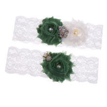 Conjunto de 2 ligas de noiva com renda, flor e cristais para a coxa