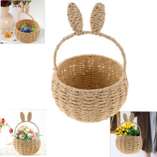 Panier de pique-nique tressé en forme de lapin avec oreilles de lapin, marron