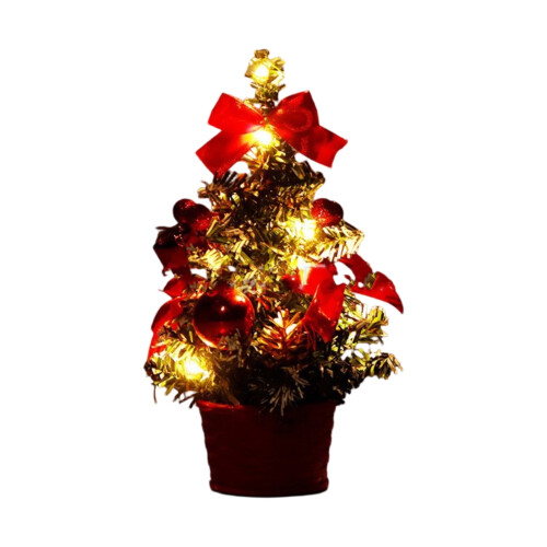 Mini Artificial Christmas Tree with Red Woven Pot, 16 inch