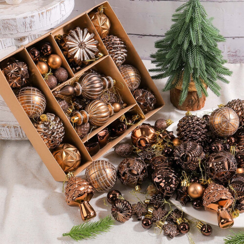 53 pcs Brown Plastic Pinecone Christmas Ornaments