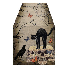 Halloween Table Flag with Skeleton Pumpkin Bat Design