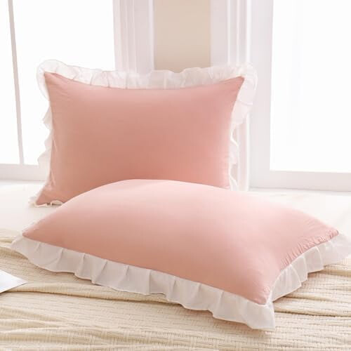 Queen Pillow Covers 20x30 in, Ruffled Microfiber Sham Set