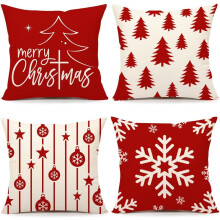 Red Christmas Pillow Covers 16x16 Inch, Set of 4, Polyester