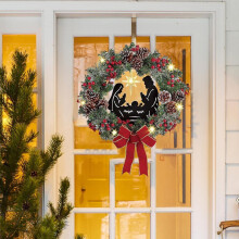 Lighted Nativity Christmas Wreath 30cm Indoor Outdoor