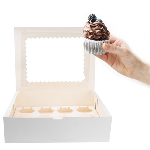 Λευκό κουτί για cupcakes με παράθυρο και 12 κοιλότητες (5 τεμάχια)