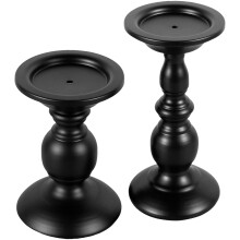 Farmhouse Black Metal Pillar Candle Holders Set of 2 (6"