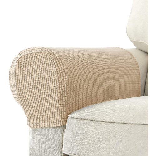 Set of 2 Jacquard Stretch Armrest Covers – Beige