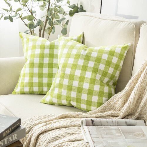 Gingham Throw Pillow Green White 18x18 in 2 Pack