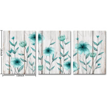 Teal Flower Canvas Art Set 12x16 in 3 pcs