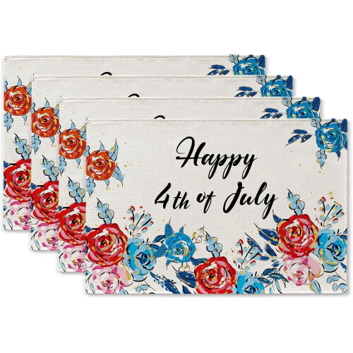 4 Pack Rose Placemats 12x18 Inches Polyester
