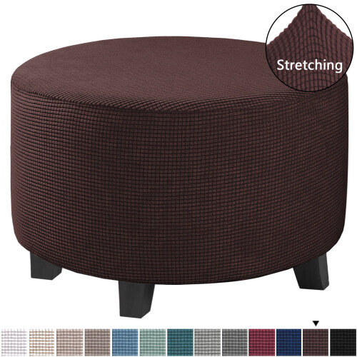 Round Ottoman Slipcover – Stretch Jacquard, Elastic