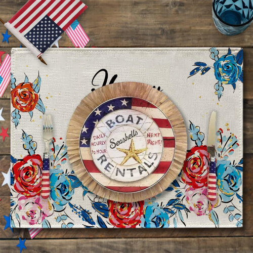 4 Pack Rose Placemats 12x18 Inches Polyester 2