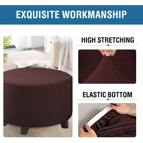 Round Ottoman Slipcover – Stretch Jacquard, Elastic 2